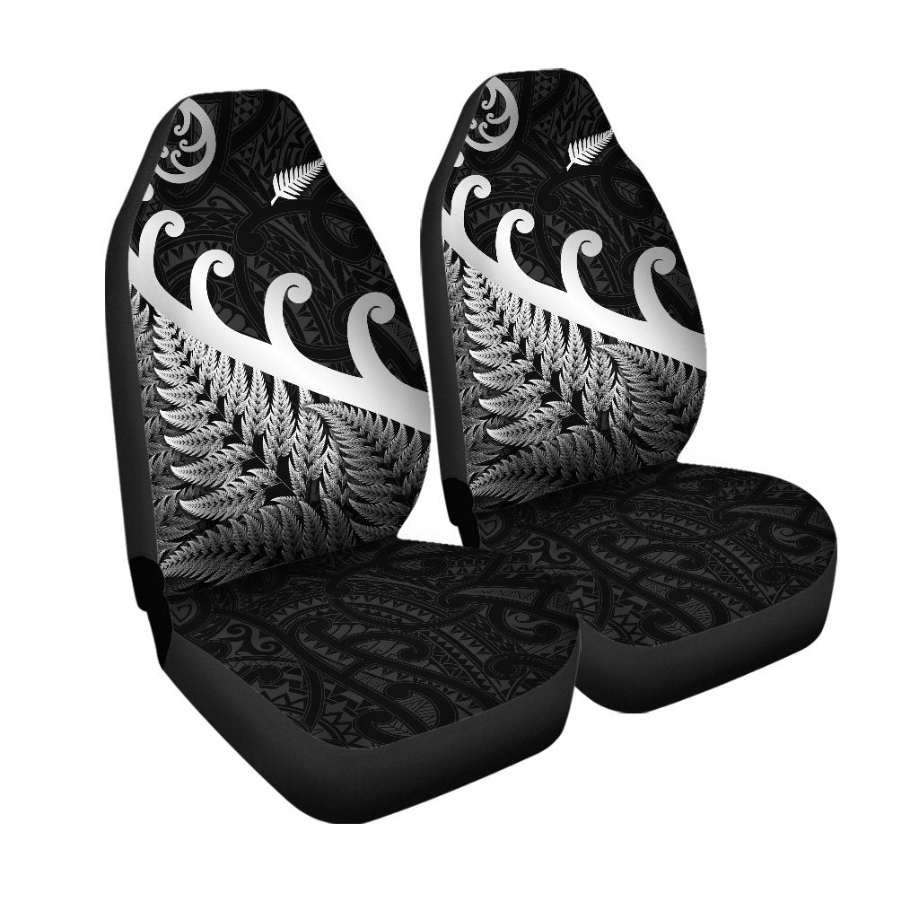 New Zealand Rugby Maori Car Seat Cover Silver Fern Koru Vibes Black