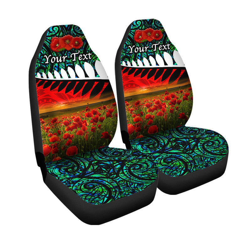 (Custom Personalised) New Zealand Maori ANZAC Car Seat Cover Poppy Vibes Turquoise