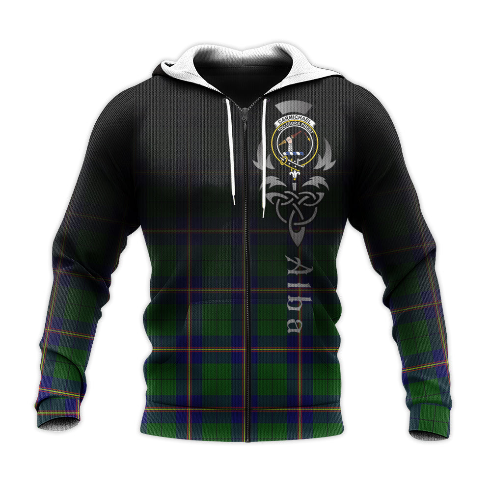 Printivon Carmichael Modern Tartan Crest Alba Celtic Hoodie