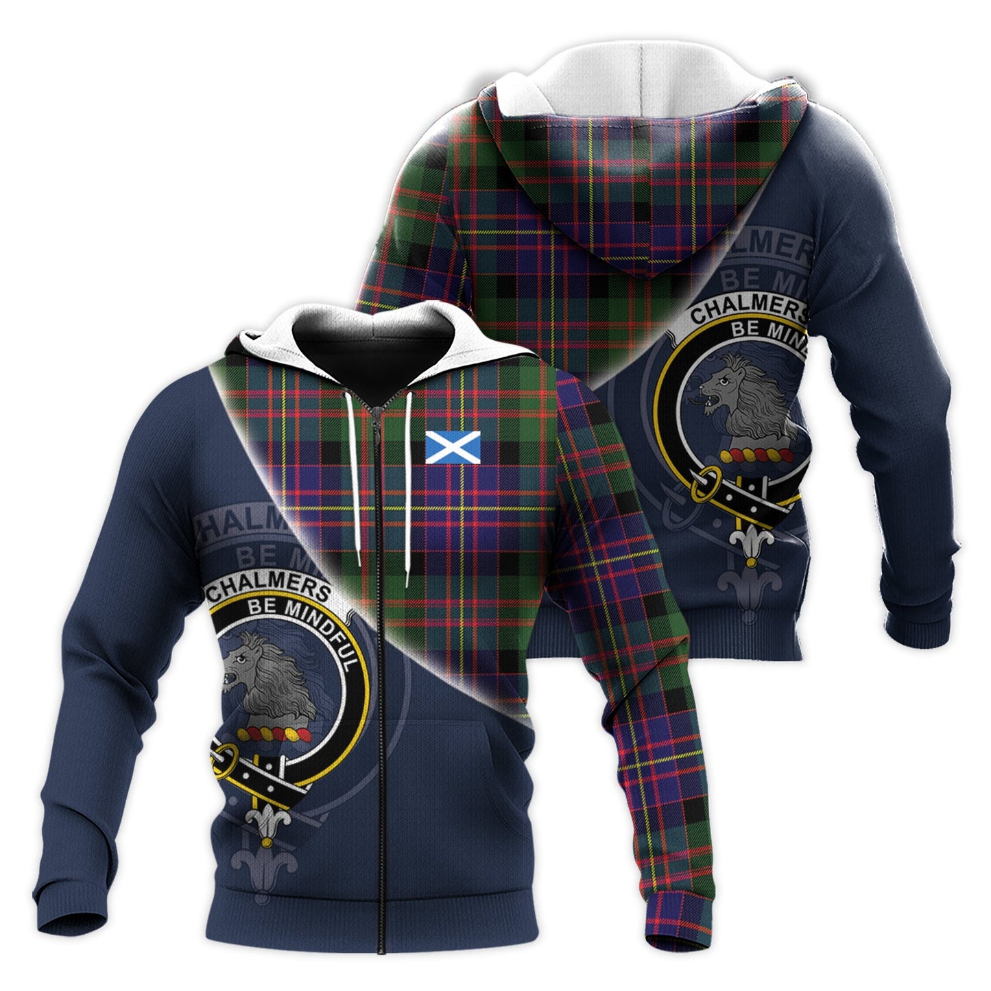 Printivon Chalmers Modern Tartan Scottish Crest Hoodie