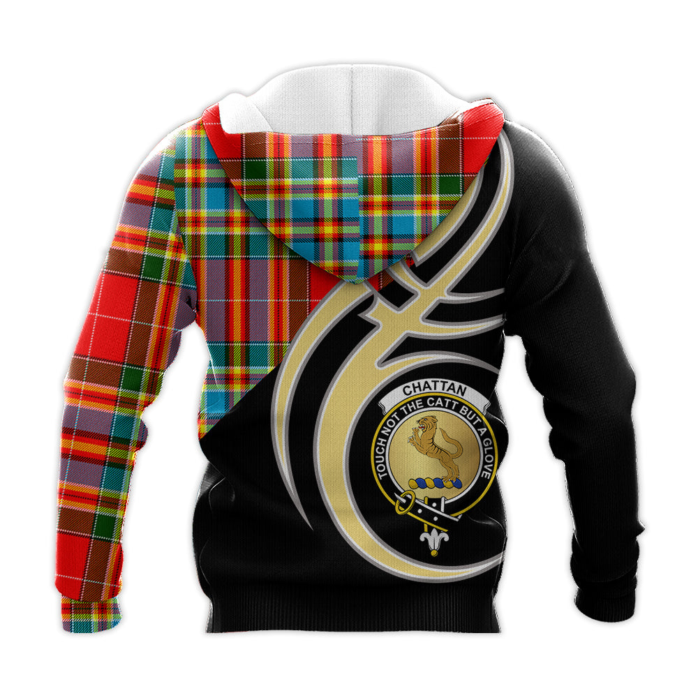 Printivon Chattan Clan Believe In Me Crest Tartan Knitted Hoodie Custom Your Text