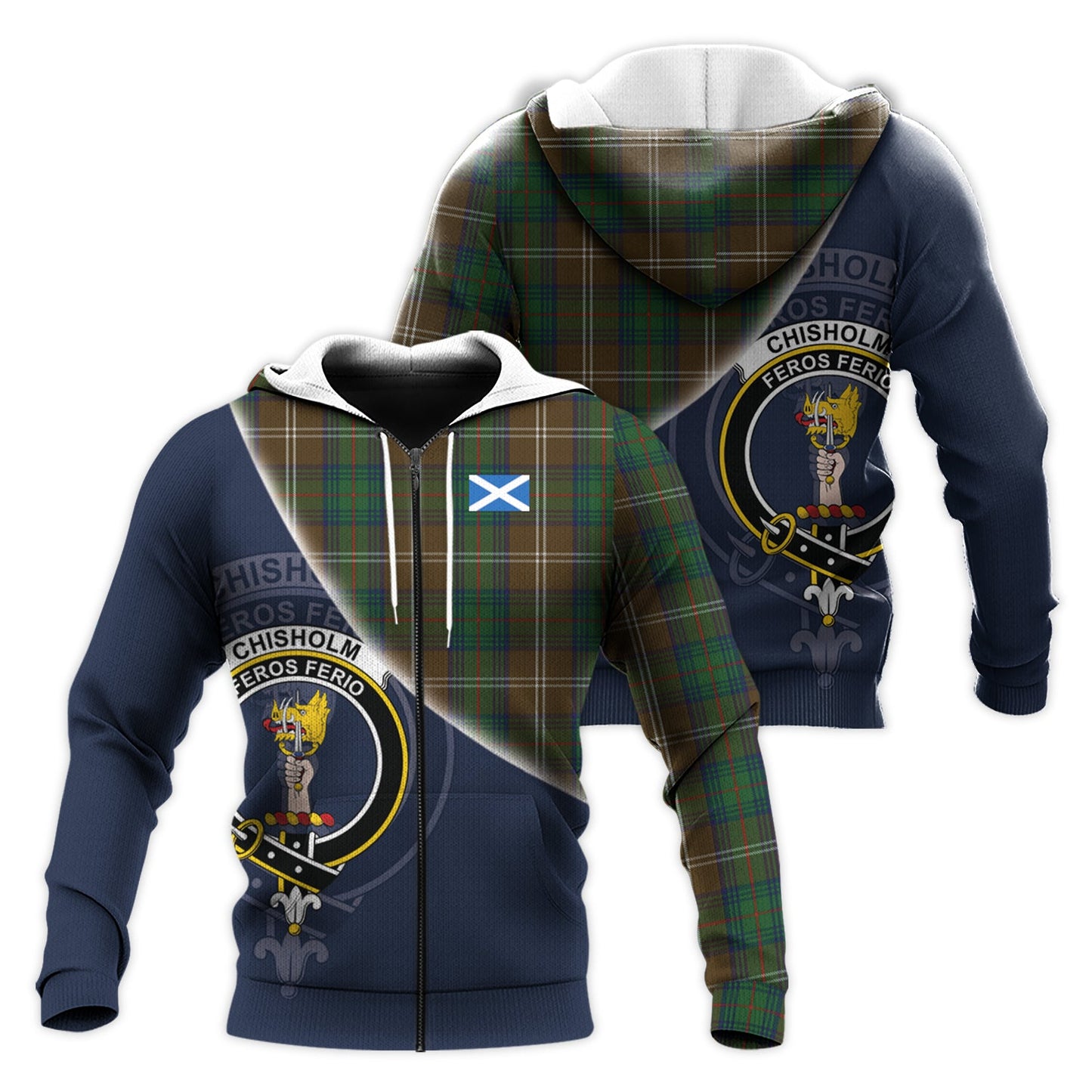 Printivon Chisholm Hunting Tartan Scottish Crest Hoodie