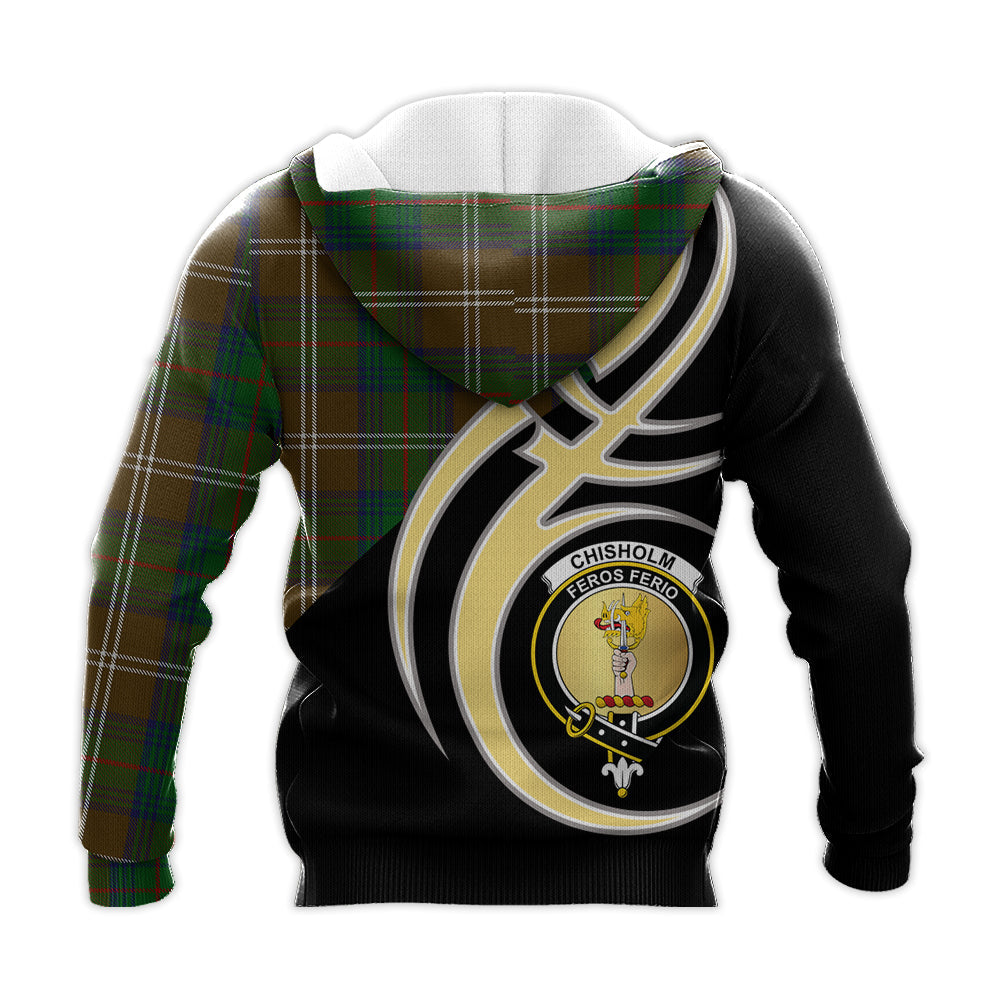 Printivon Chisholm Hunting Clan Believe In Me Crest Tartan Knitted Hoodie Custom Your Text
