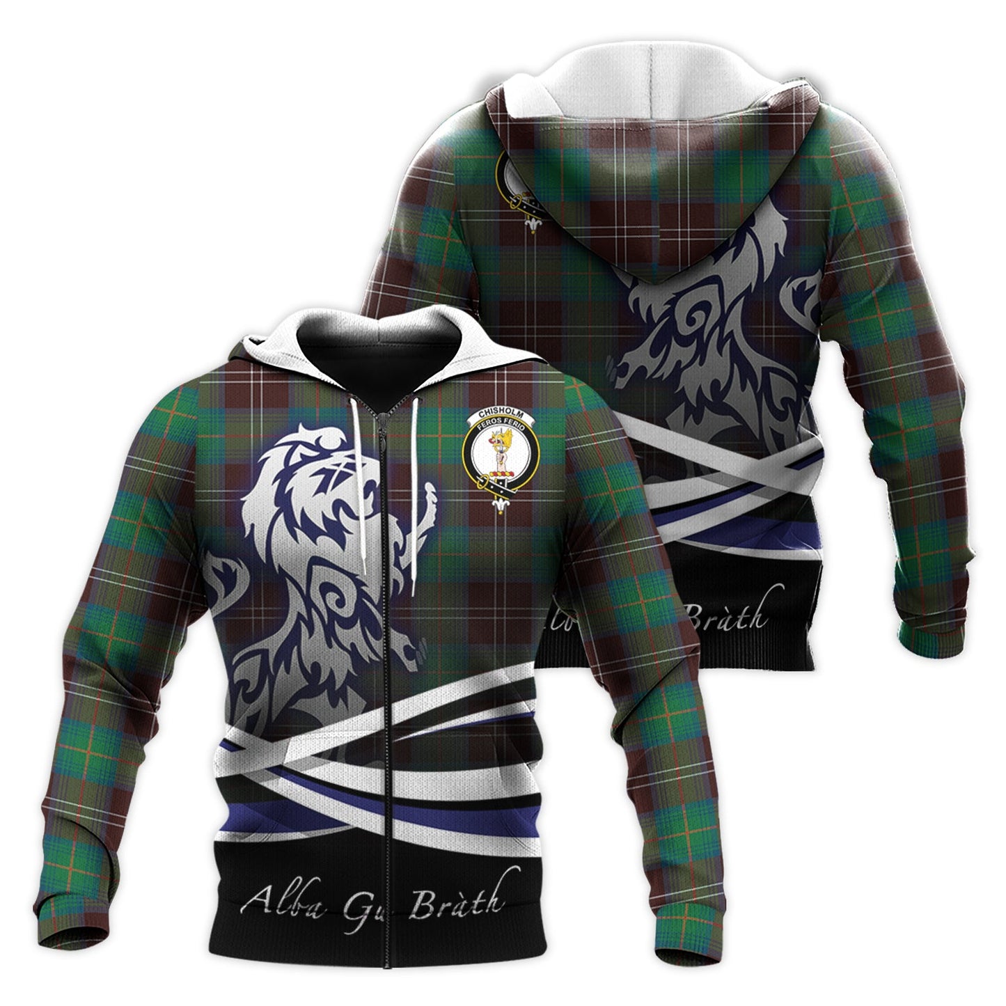 Printivon Chisholm Hunting Ancient Tartan Scottish Lion Hoodie