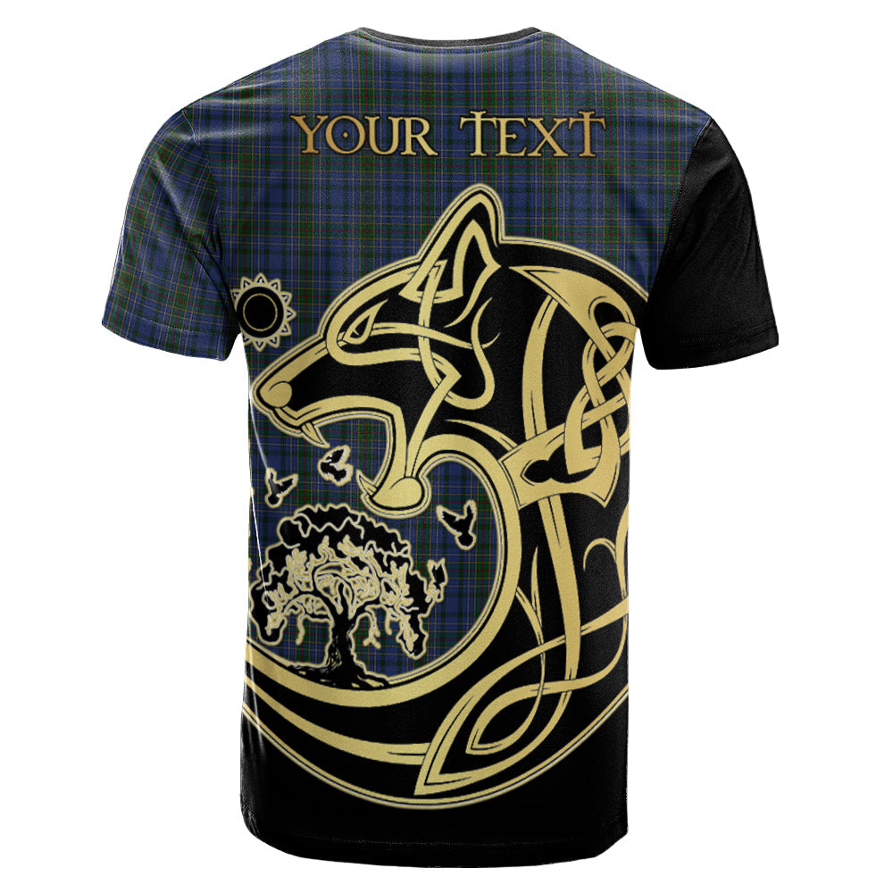 Printivon Cockburn Blue Crest Celtic Wolf Tartan T Shirt Custom Your Text