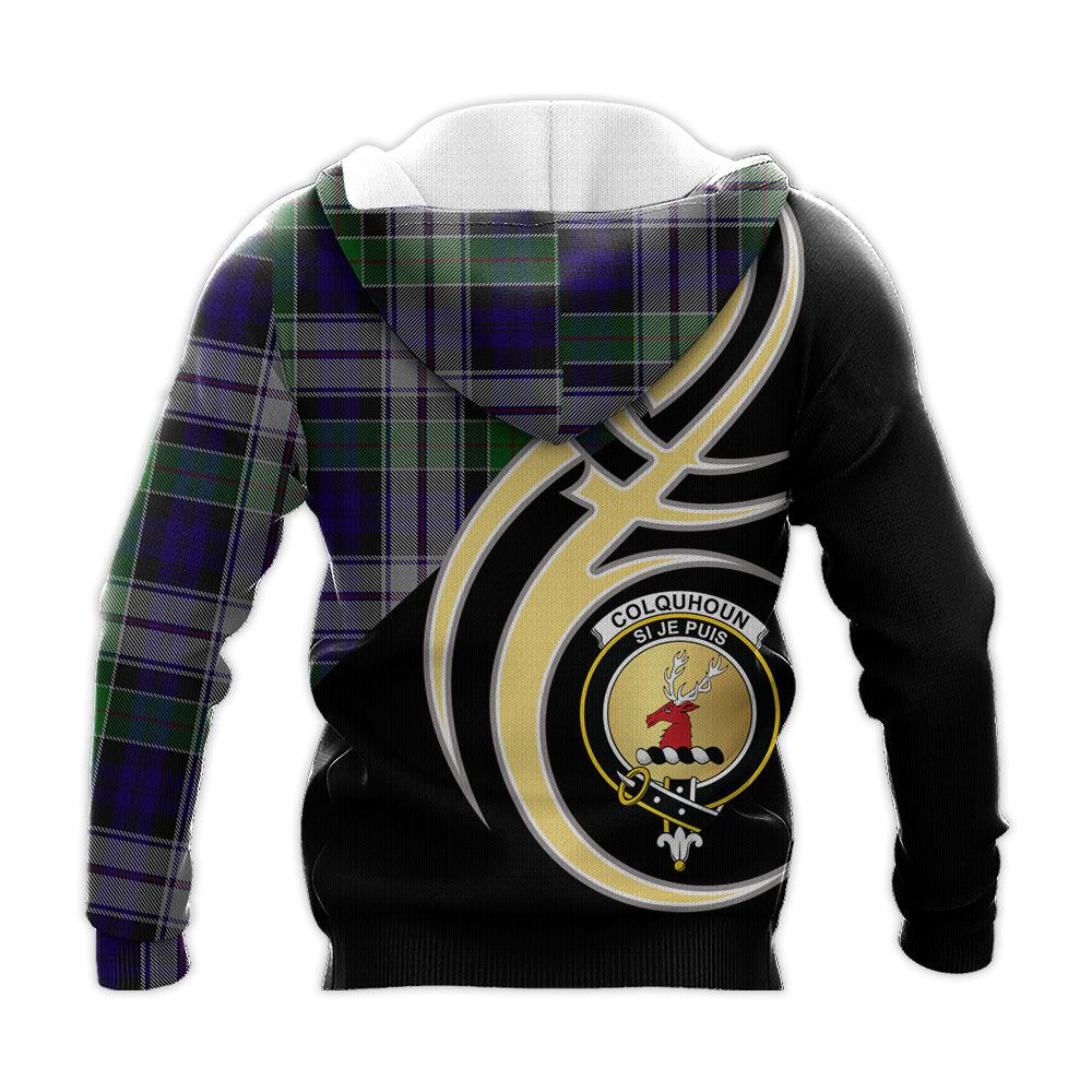 Printivon Colquhoun Dress Clan Believe In Me Crest Tartan Knitted Hoodie Custom Your Text