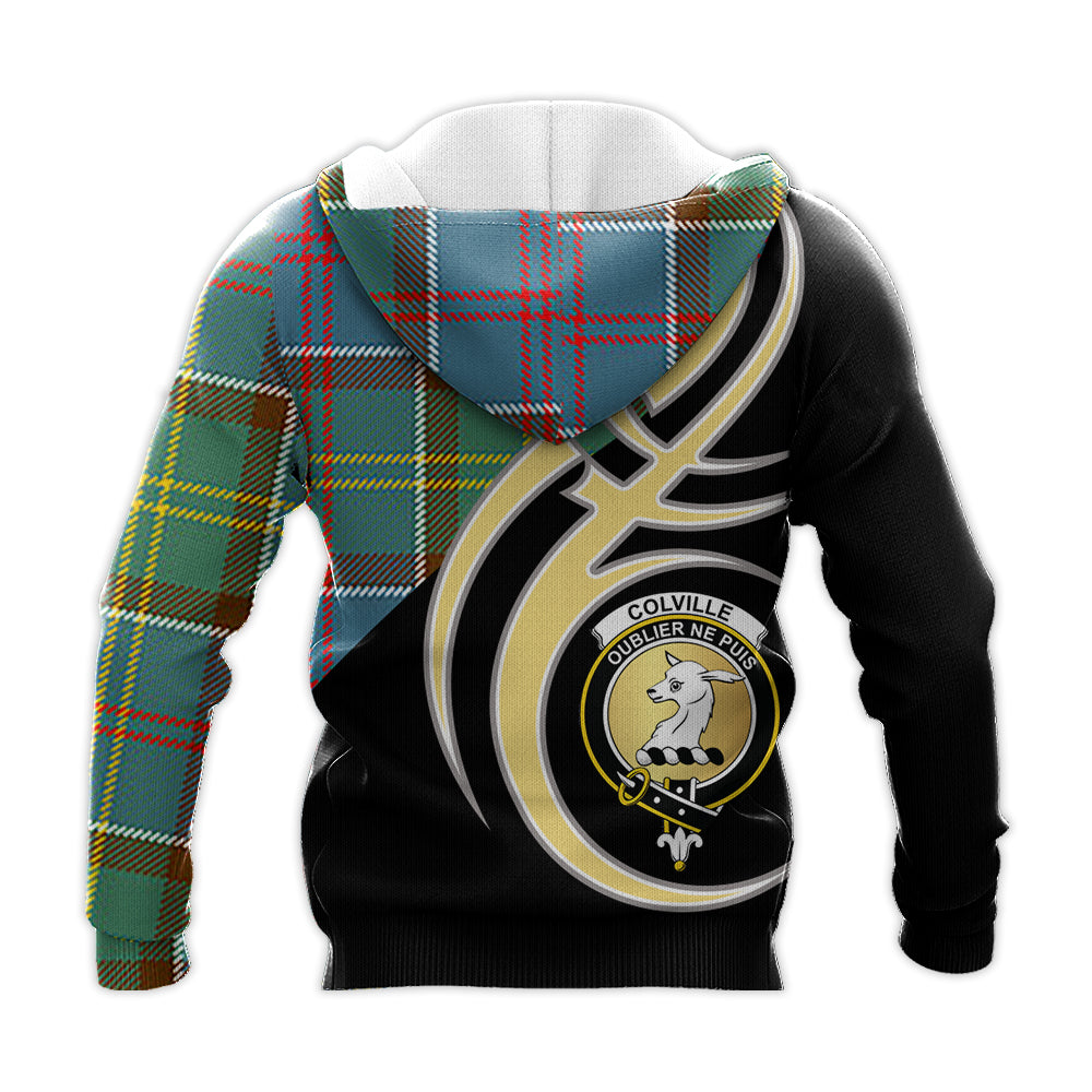 Printivon Colville Clan Believe In Me Crest Tartan Knitted Hoodie Custom Your Text