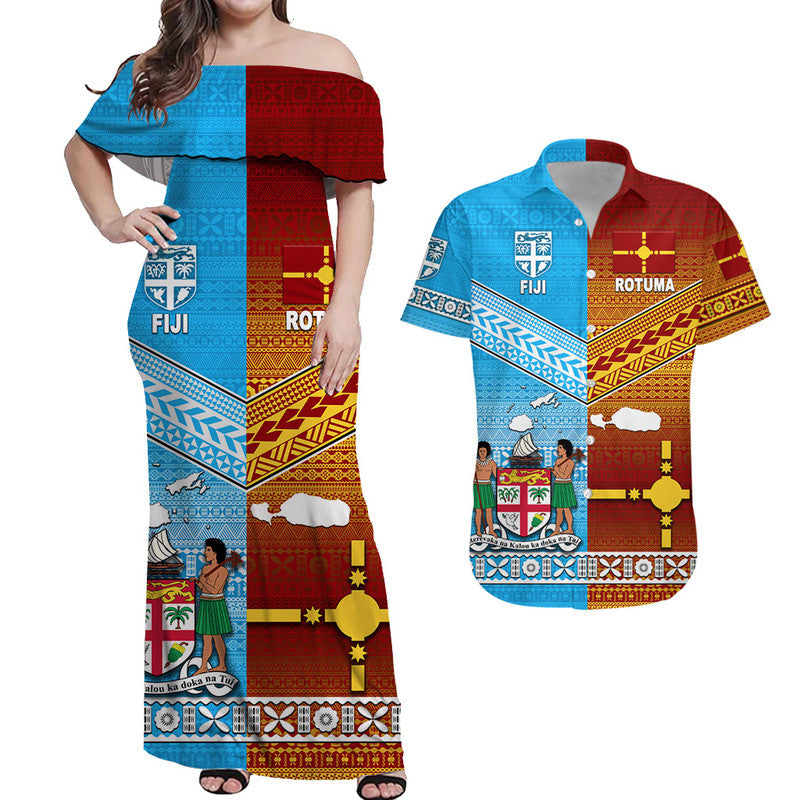 Matching Outfits For Couples Fiji And Rotuma Tapa Pattern Combo Dress And Shirt Together