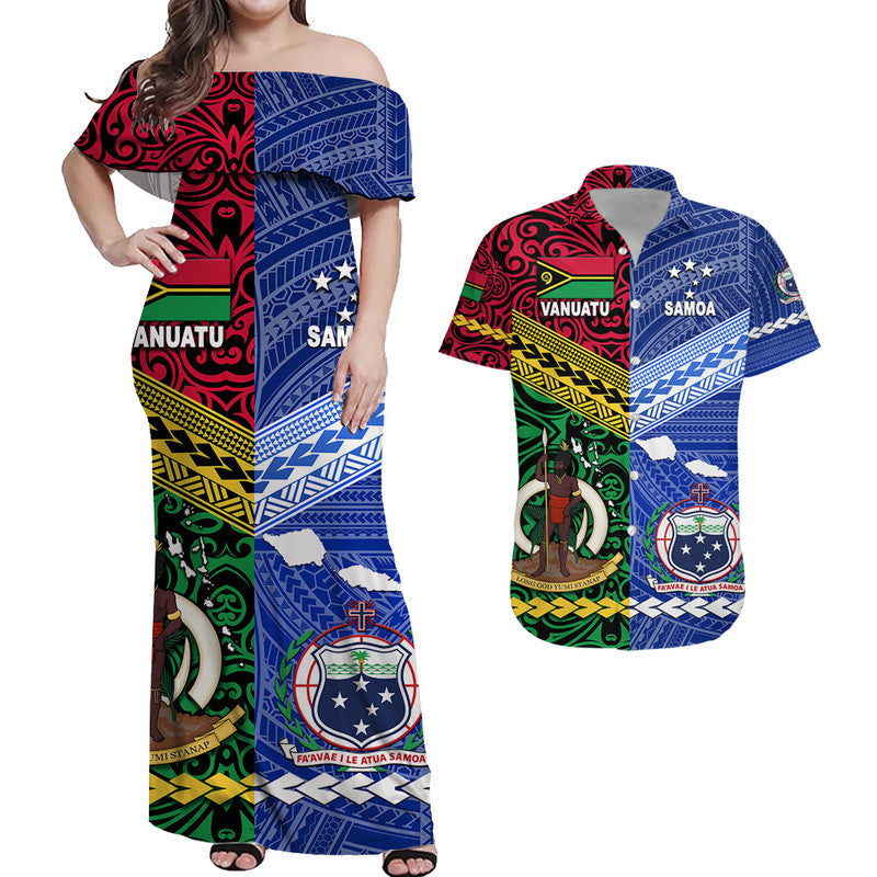 (Custom Personalised) Samoa And Vanuatu Combo Dress and Hawaiian Shirt Matching Couples Outfit Together