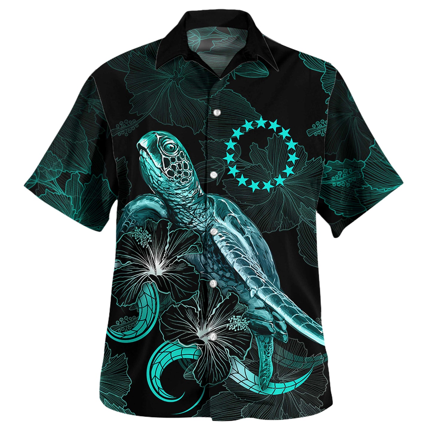 Matching Outfits For Couples Cook Islands Combo Dress And Shirt Cook Islands Coat Of Arms Turtle Blooming Hibiscus Turquoise