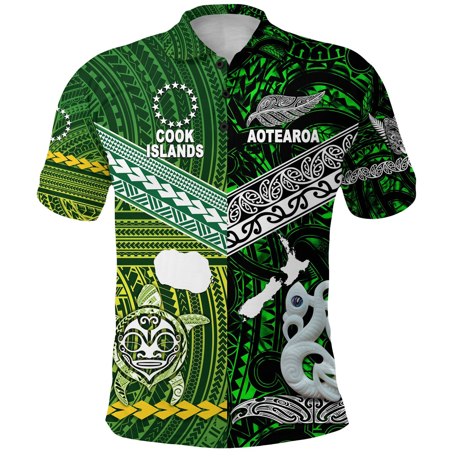 Custom Personalised New Zealand Maori Aotearoa Polo Shirt Cook Islands Together - Green, Custom Text And Number