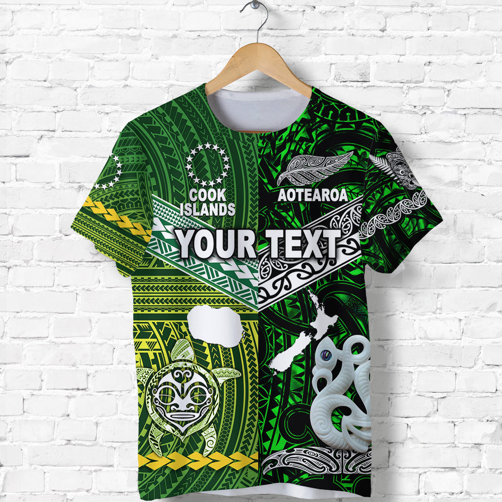 Custom Personalised New Zealand Maori Aotearoa T Shirt Cook Islands Together - Green