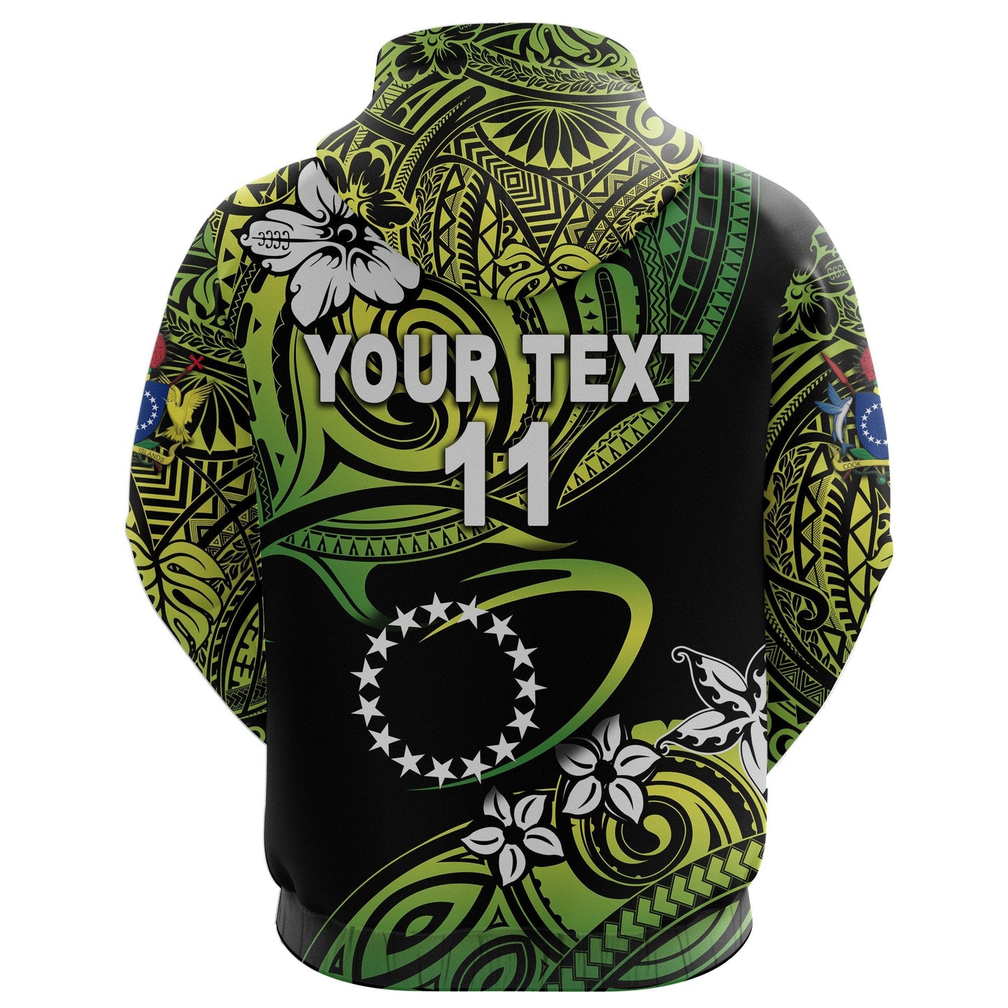 ( Personalised) Cook Islands Rugby Hoodie Unique Vibes Green, Text and Number