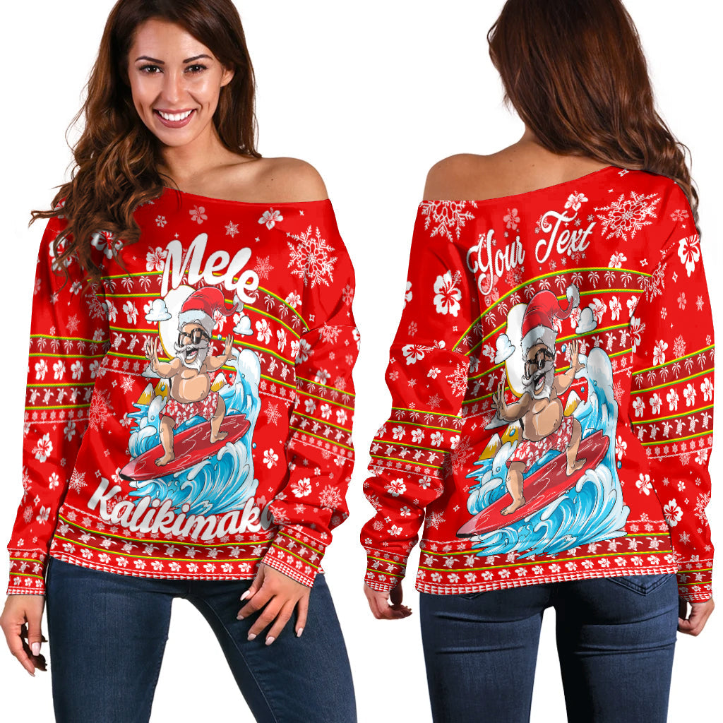(Custom Personalised) Hawaii Christmas Santas Surf Mele Kalikimaka Women Off Shoulder Sweater