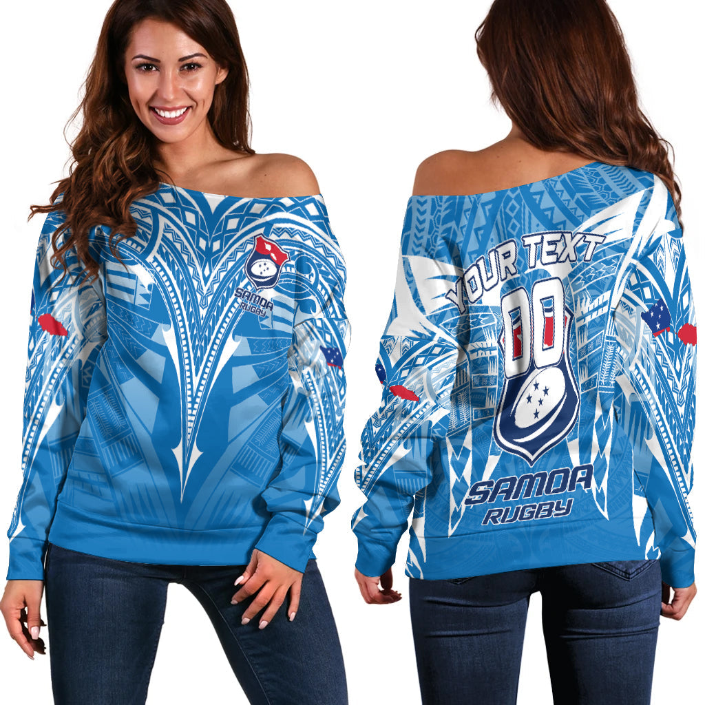 (Custom Personalised) Samoa Rugby Toa Samoa Blue Style Women Off Shoulder Sweater