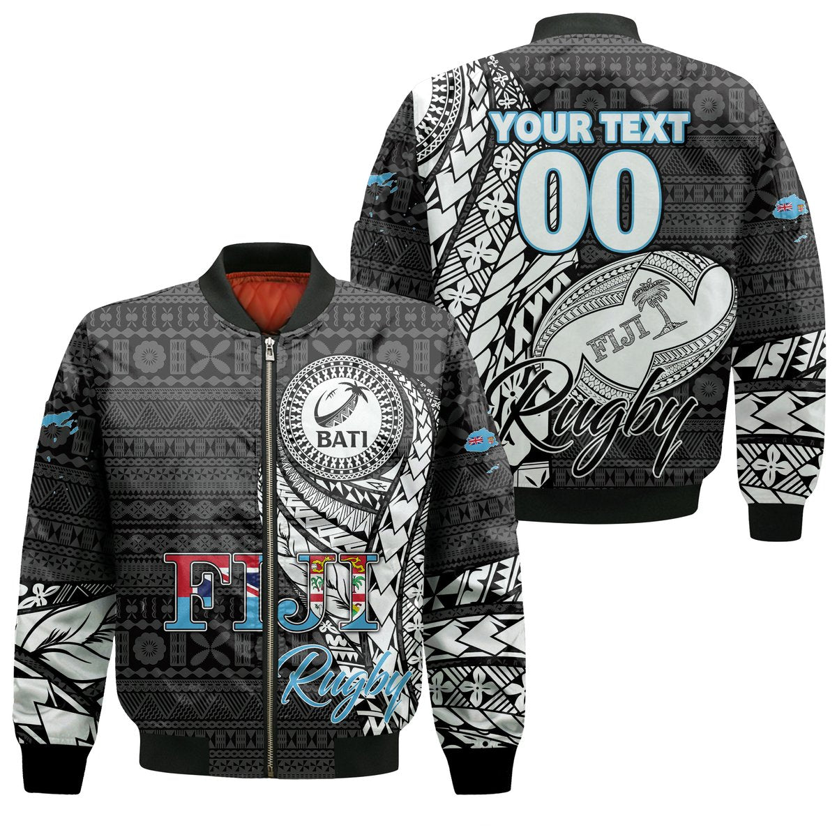 (Custom Personalised) Fiji Rugby Bati Tapa Pattern Bomber Jacket