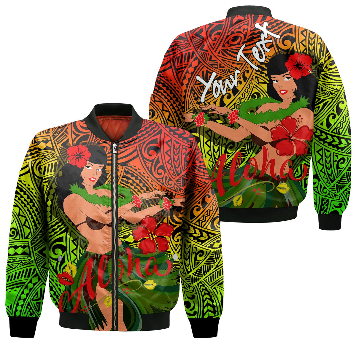(Custom Personalised) Hawaii Hula Girl Reggae Bomber Jacket