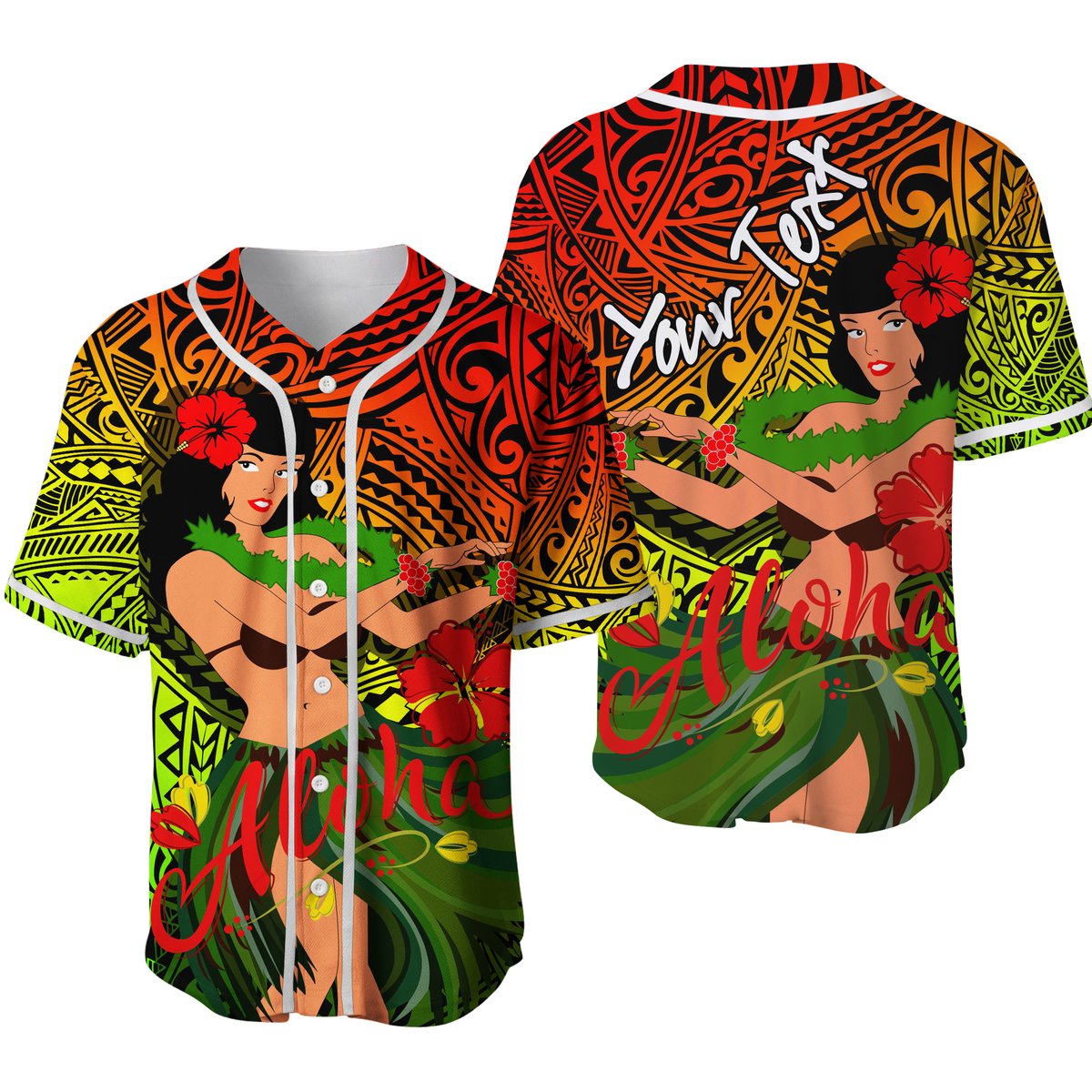 (Custom Personalised) Hawaii Hula Girl Reggae Baseball Jersey