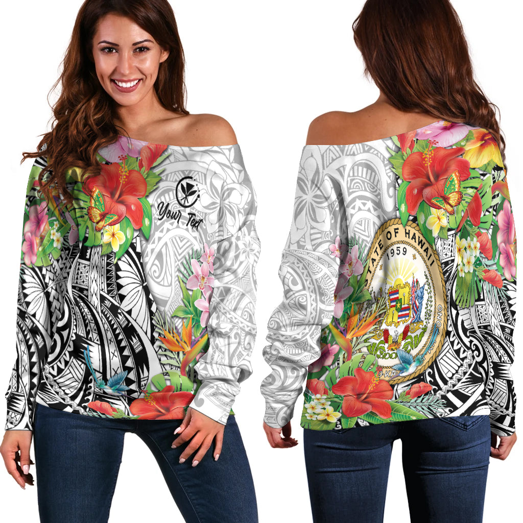 (Custom Personalised) Hawaii Hibiscus Kanaka Polynesia Women Off Shoulder Sweater