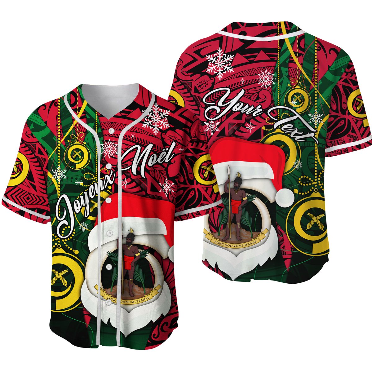 (Custom Personalised) Vanuatu Christmas Joyeux Noël Santas God Yumi Baseball Jersey