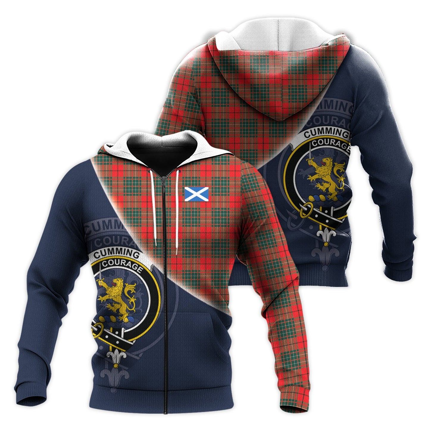 Printivon Cumming Modern Tartan Scottish Crest Hoodie
