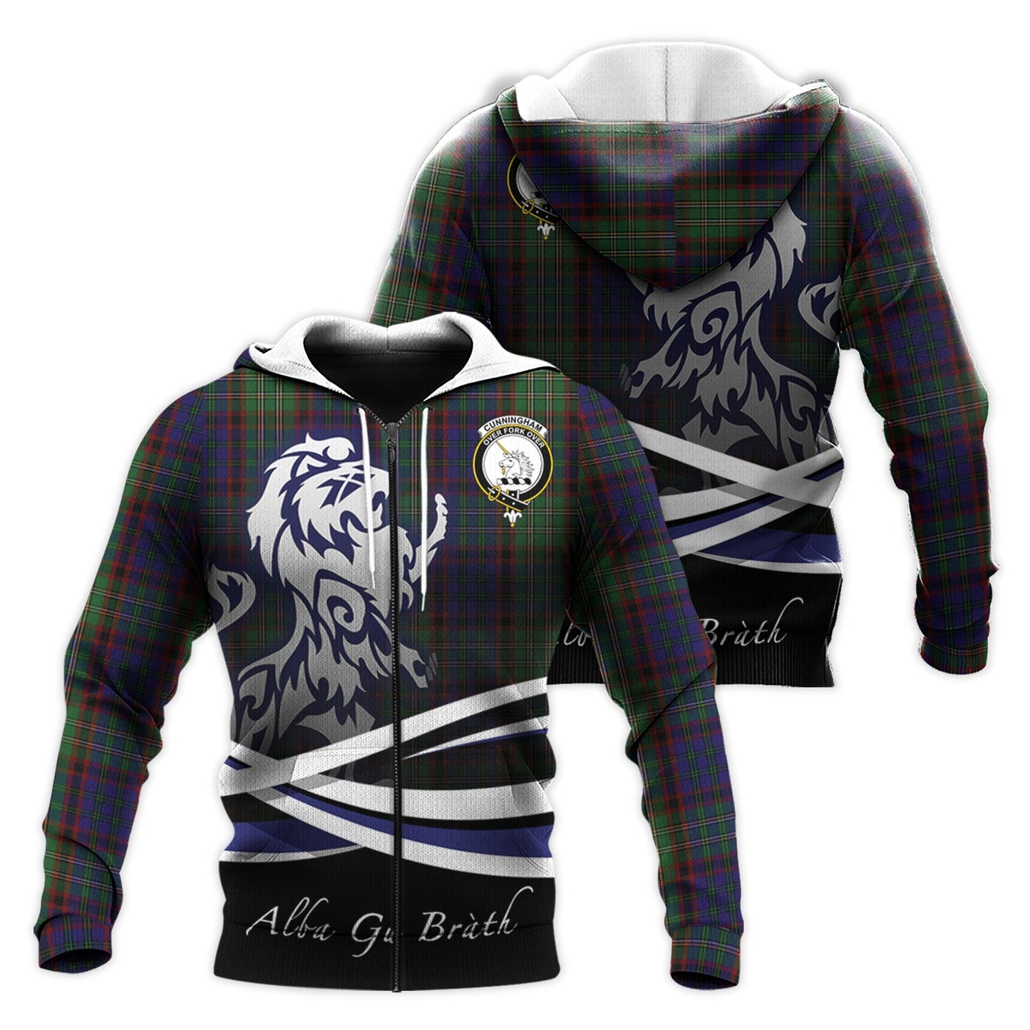 Printivon Cunningham Hunting Tartan Scottish Lion Hoodie