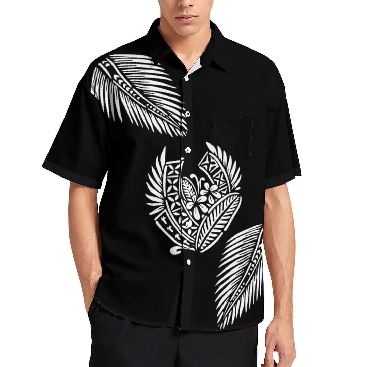 Black Tropical Polynesian Traditional Tribal Couple Set Puletasi Dress Two-Piece Suit With Men's Shirt Blue Matching Outfit For Couple