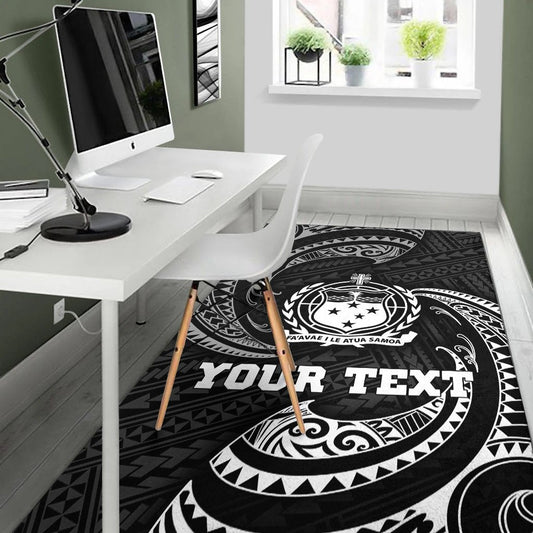 Samoa Polynesian Custom Personalised Area Rug White Tribal Wave