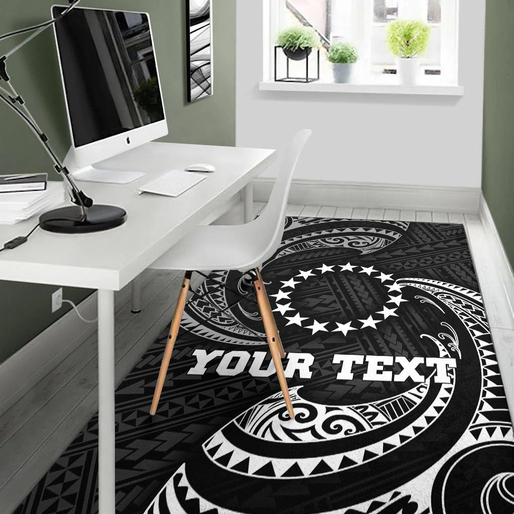 Cook Islands Polynesian Custom Personalised Area Rug White Tribal Wave