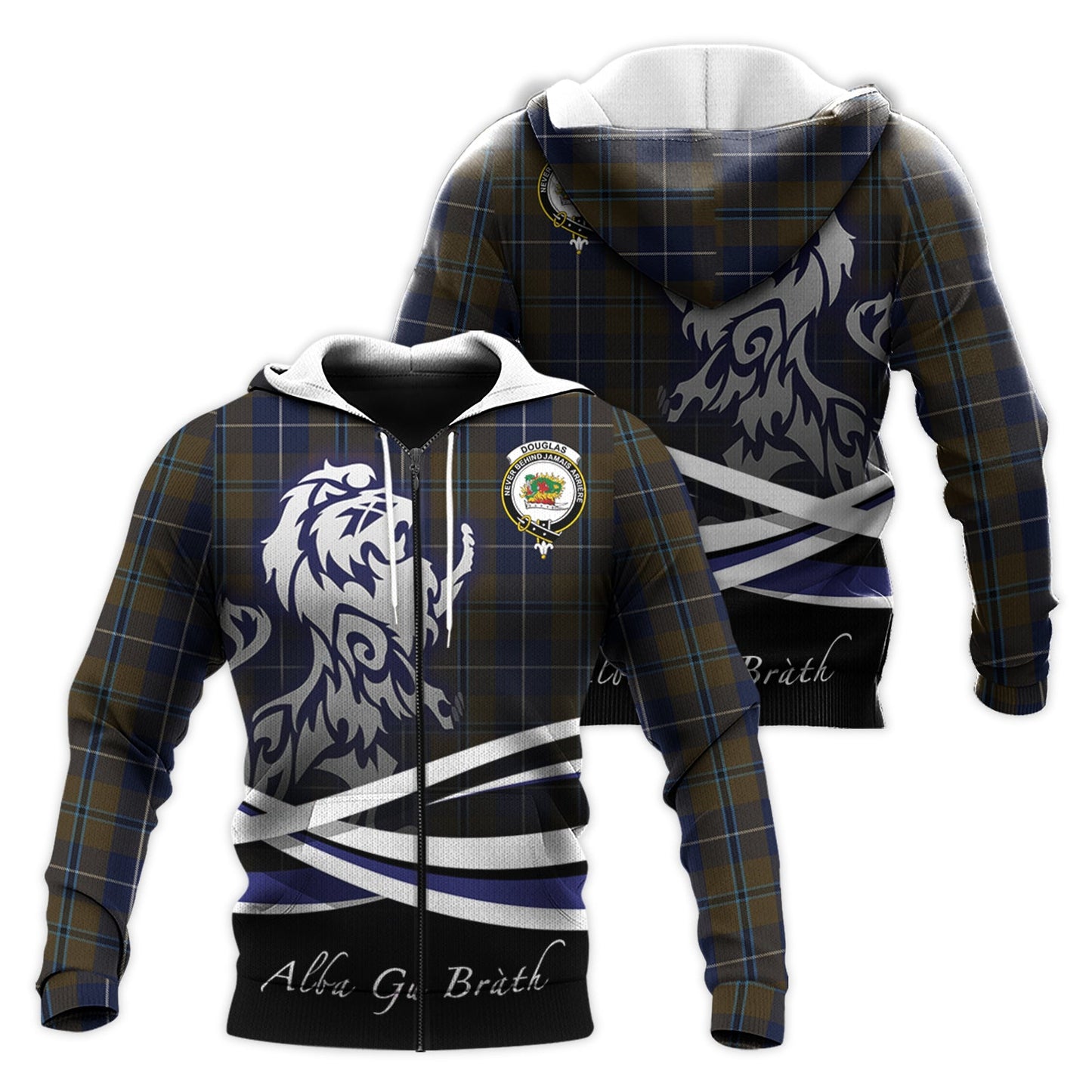 Printivon Douglas Brown Tartan Scottish Lion Hoodie