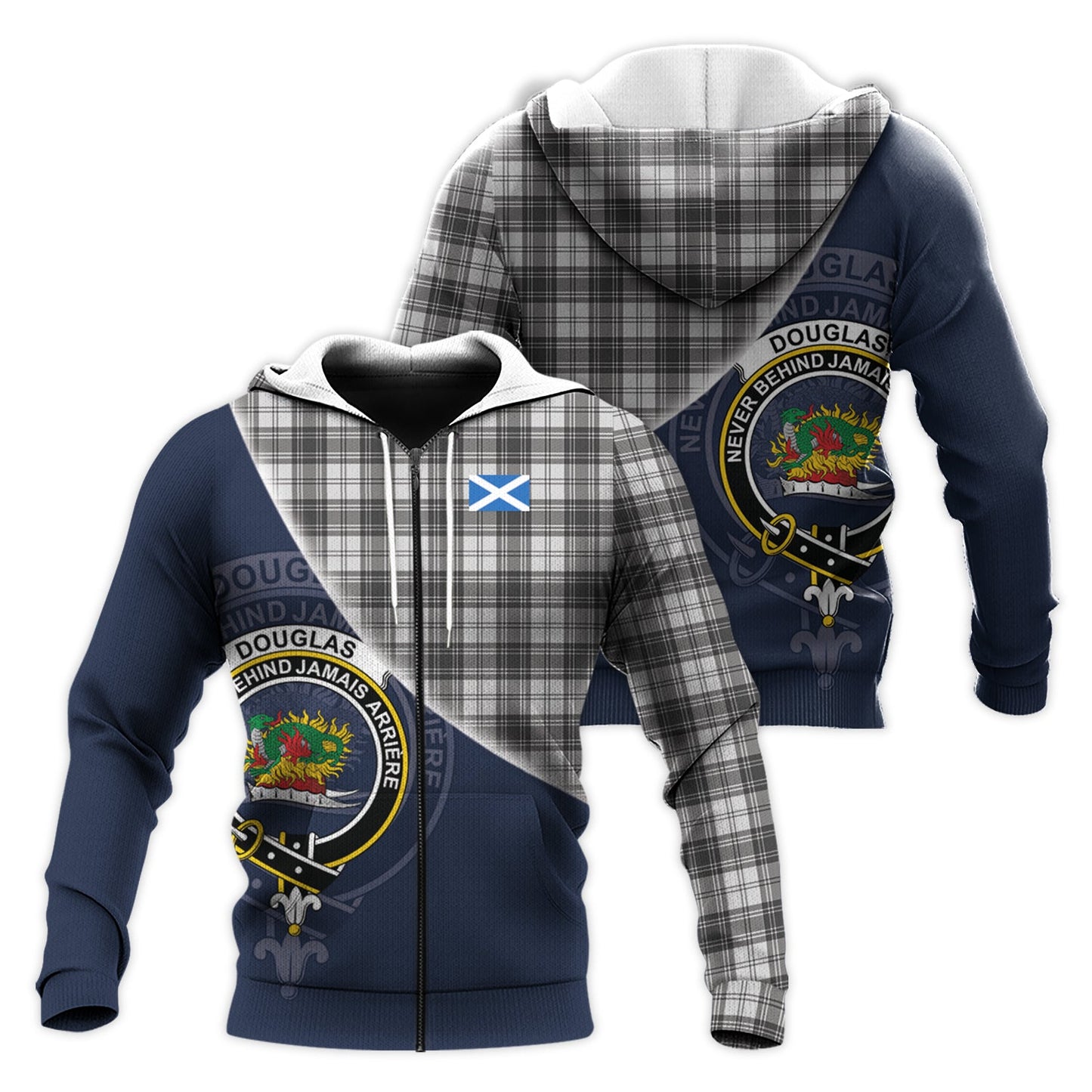Printivon Douglas Grey Modern Tartan Scottish Crest Hoodie