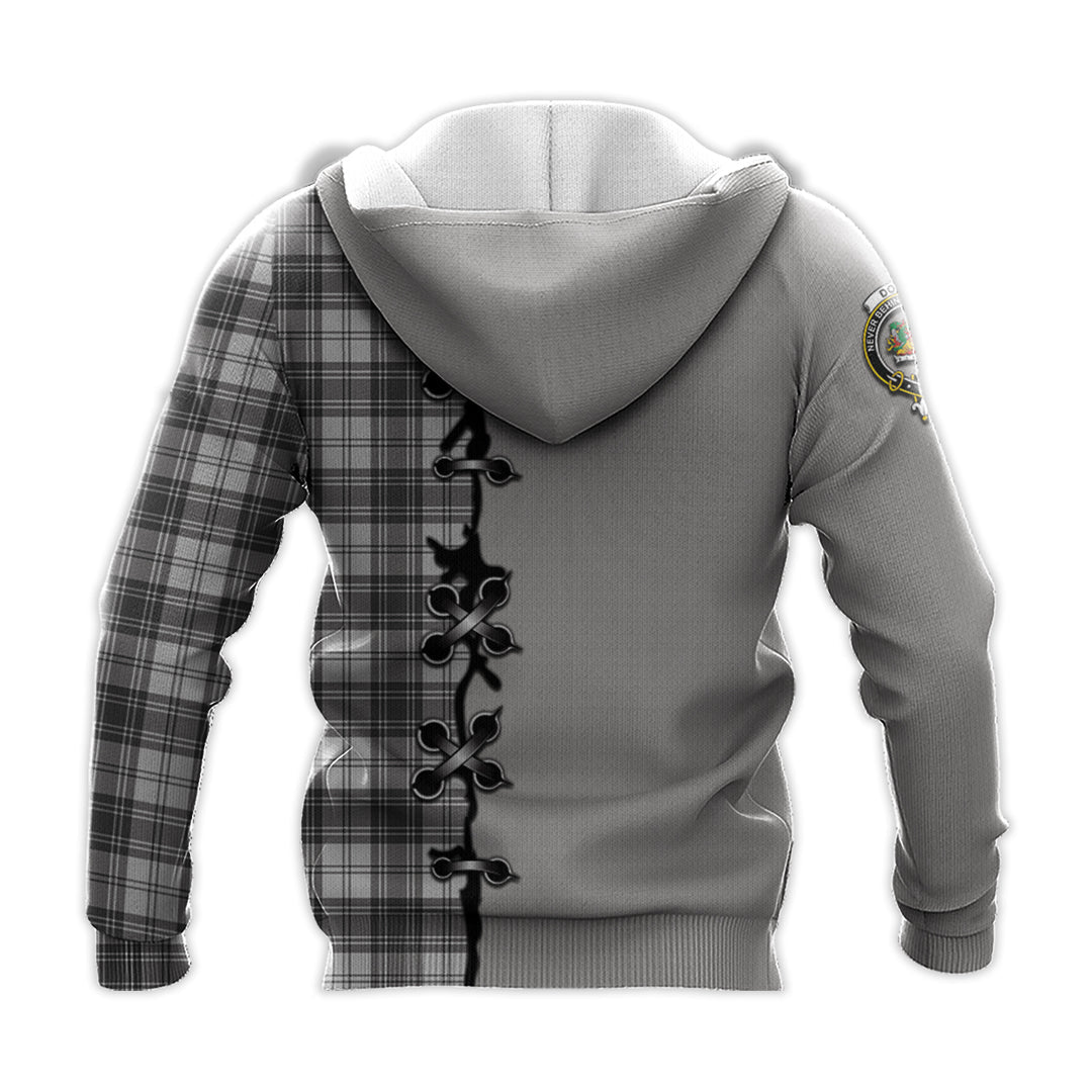 Printivon Douglas Grey Modern Tartan Hoodie Lion Rampant And Celtic Thistle Style