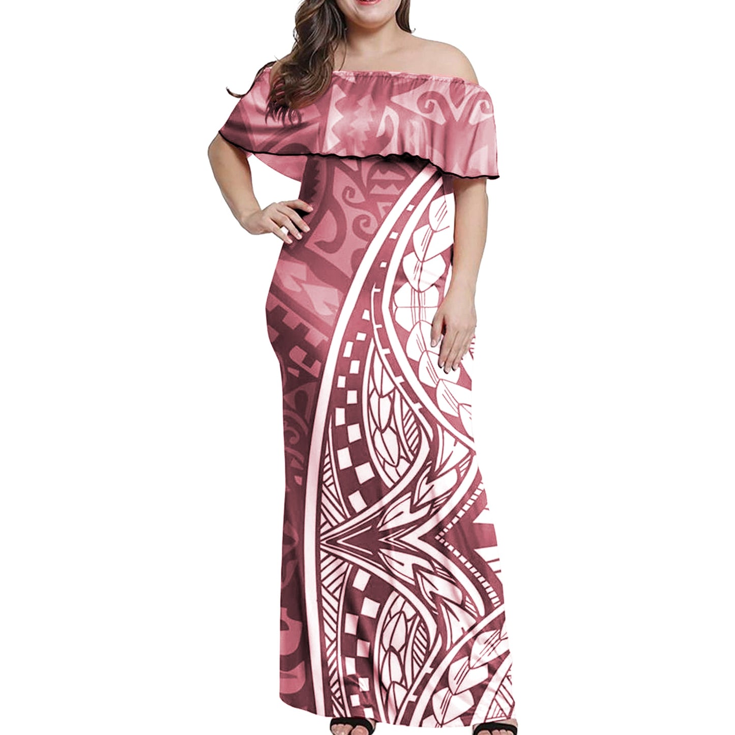 Polynesian Pride Dress Polynesian Rose Gold Curve Off Shoulder Long Dress