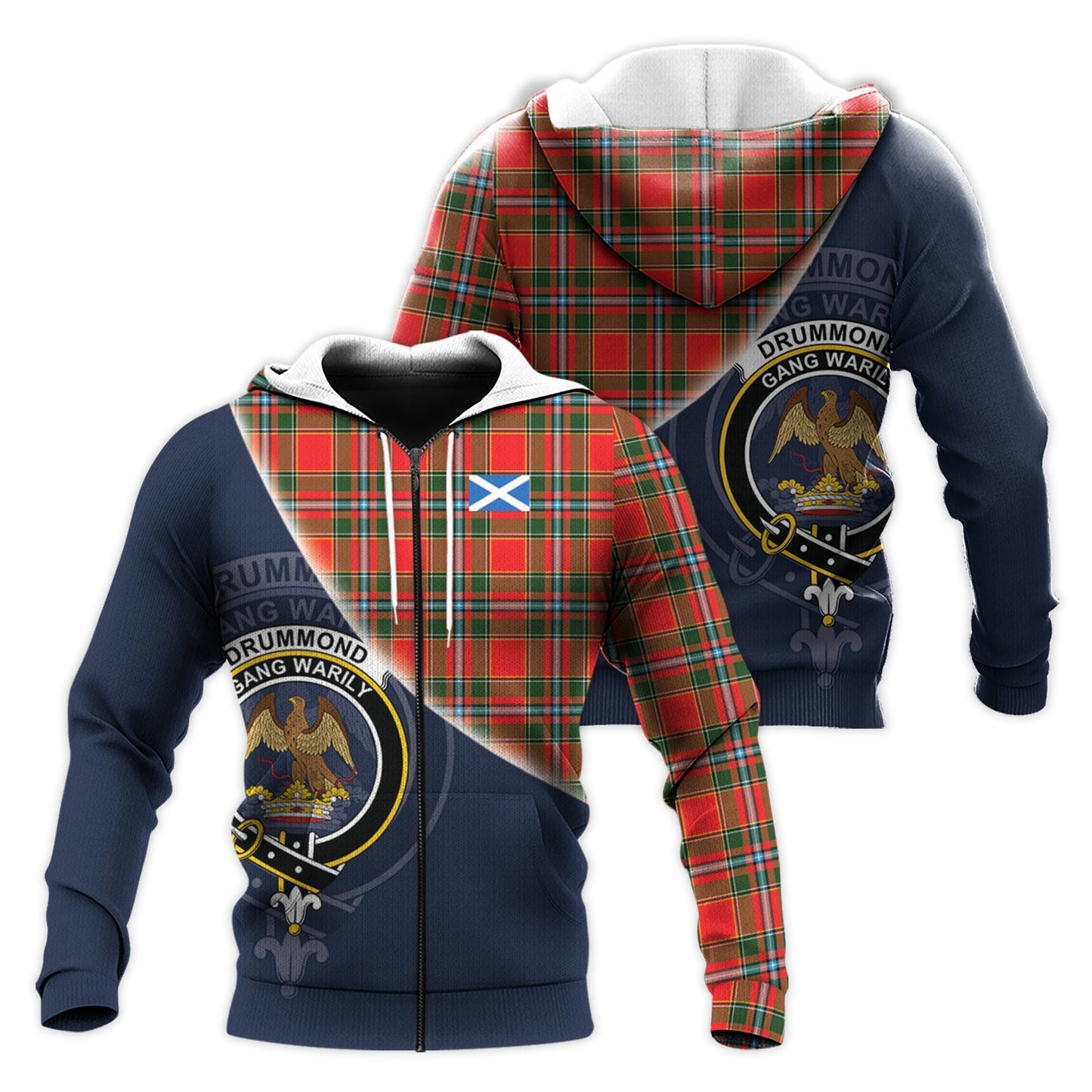 Printivon Drummond Of Perth Tartan Scottish Crest Hoodie