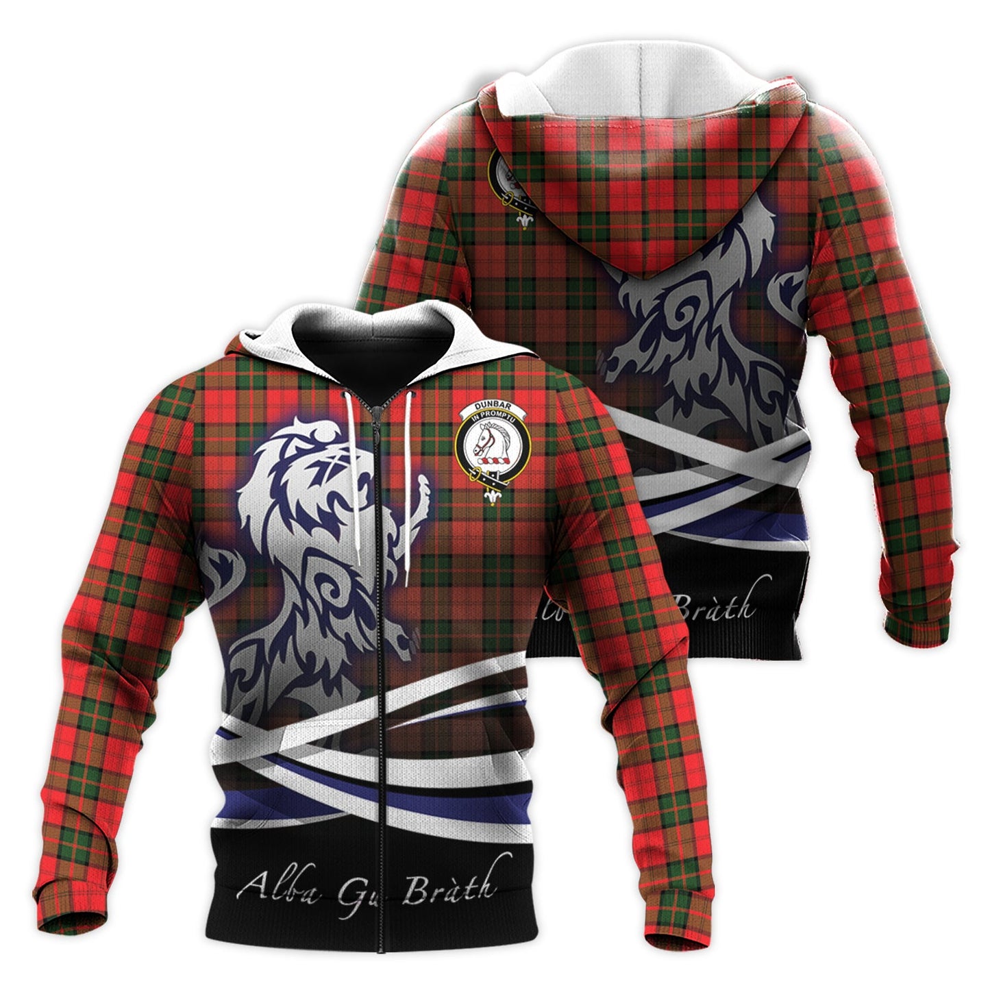 Printivon Dunbar Modern Tartan Scottish Lion Hoodie