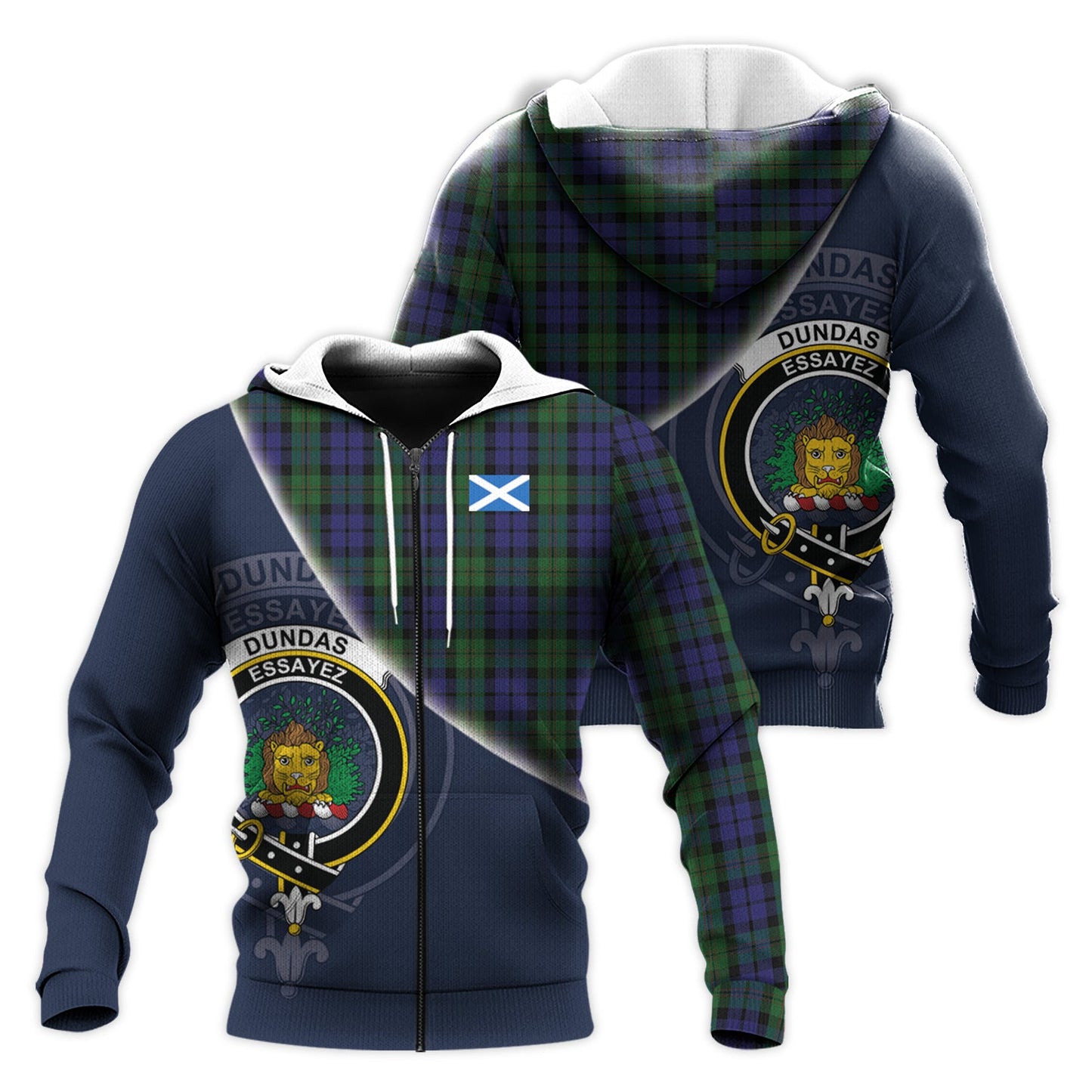 Printivon Dundas Tartan Scottish Crest Hoodie