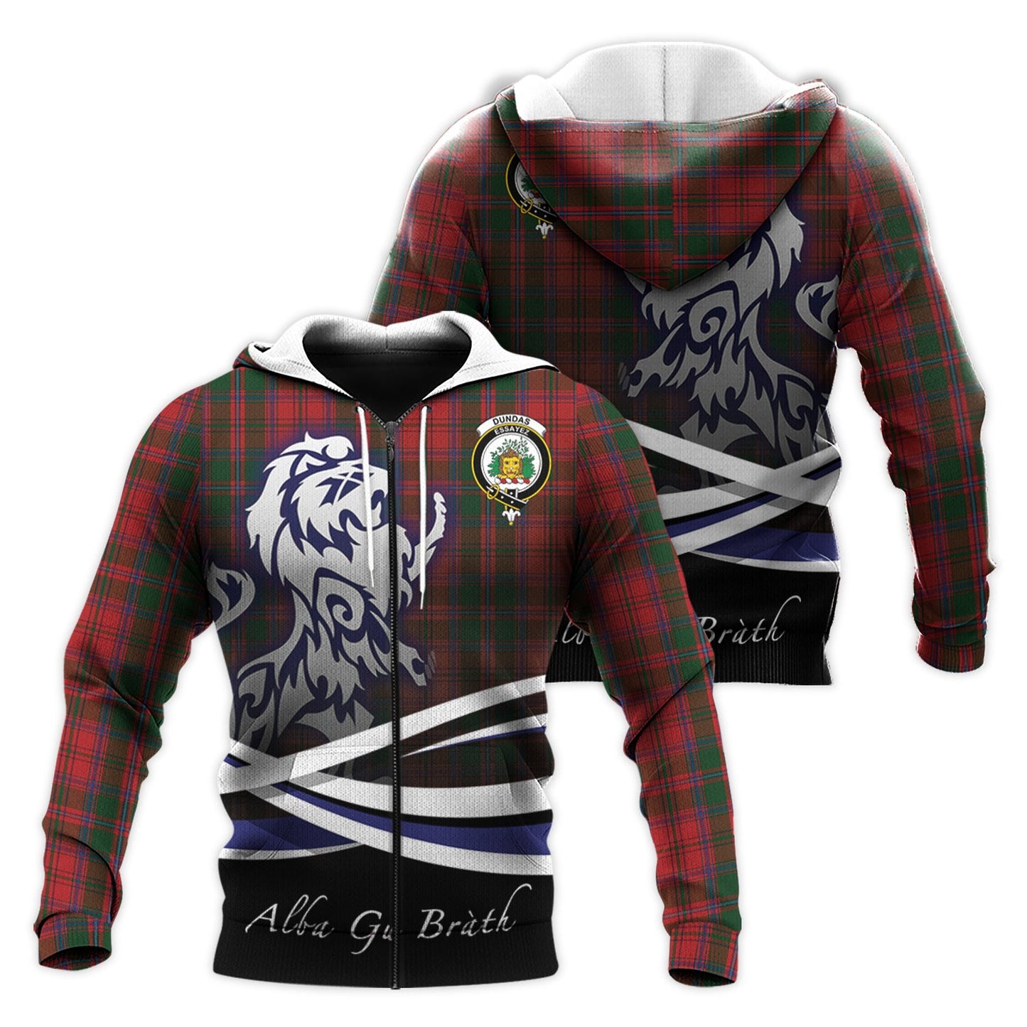 Printivon Dundas Red Tartan Scottish Lion Hoodie