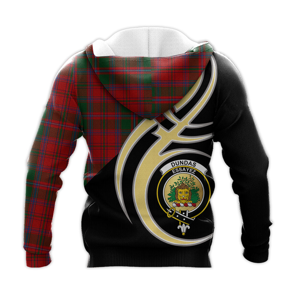 Printivon Dundas Red Clan Believe In Me Crest Tartan Knitted Hoodie Custom Your Text