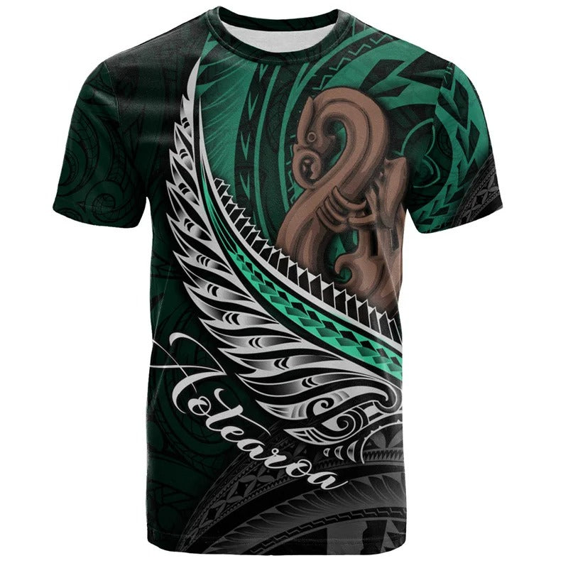 New Zealand Maori Shirt Aotearoa Silver Fern Symbols Tattoo Print T Shirt NZ Waitangi Day Tee