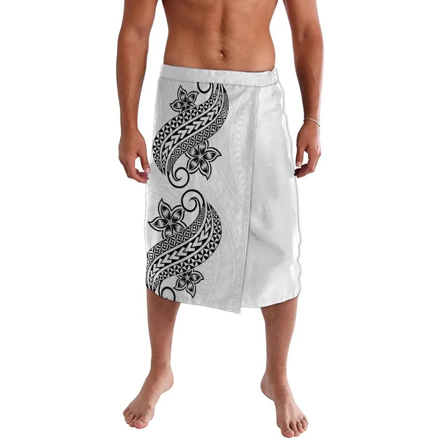 White Polynesian Tribal Pattern Menswear Ie Faitaga Samoa Lavalava Island Wear Wrap Skirt For Men