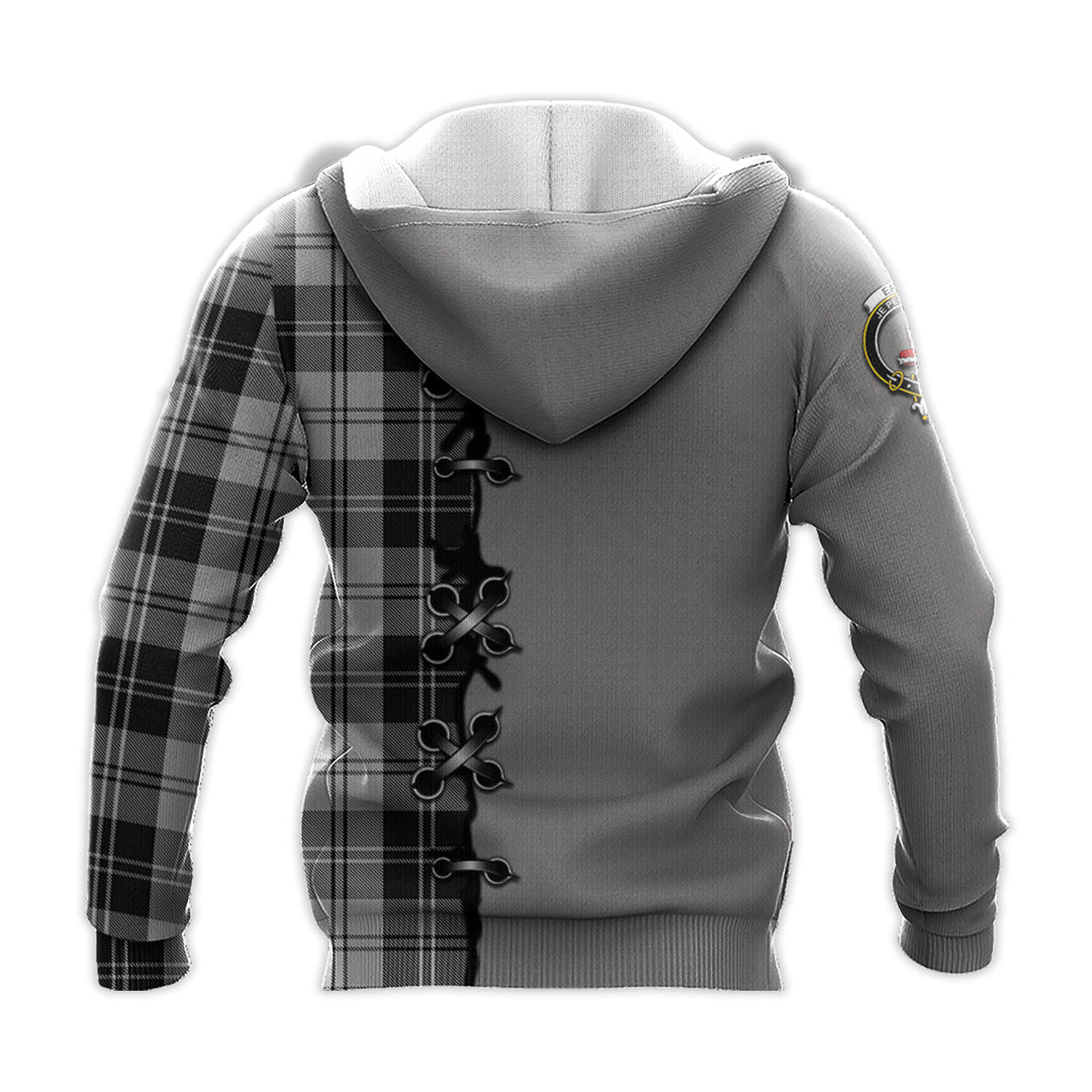 Printivon Erskine Black And White Tartan Hoodie Lion Rampant And Celtic Thistle Style
