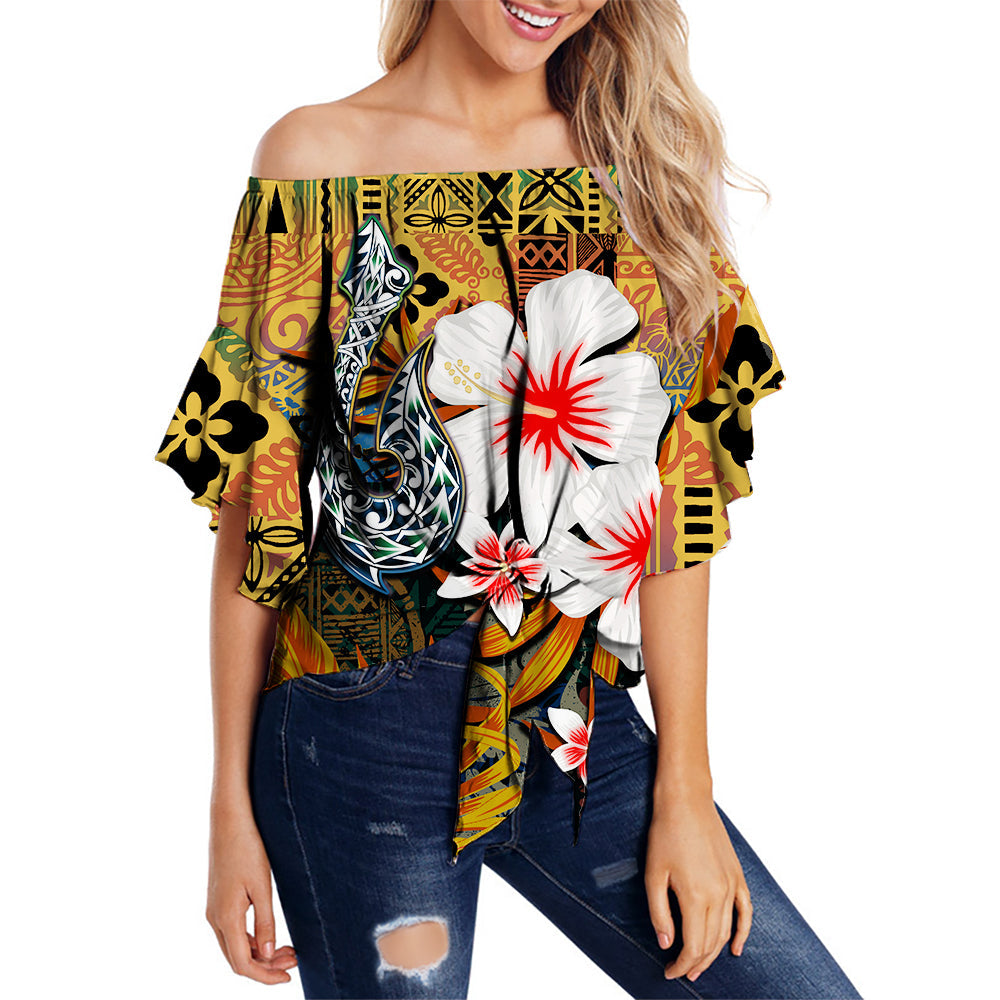 Hawaii Fish Hook Off Shoulder Waist Wrap Top Hawaiian Style
