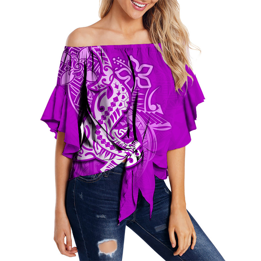 Hawaii Shark Off Shoulder Waist Wrap Top Polynesian Purple Style