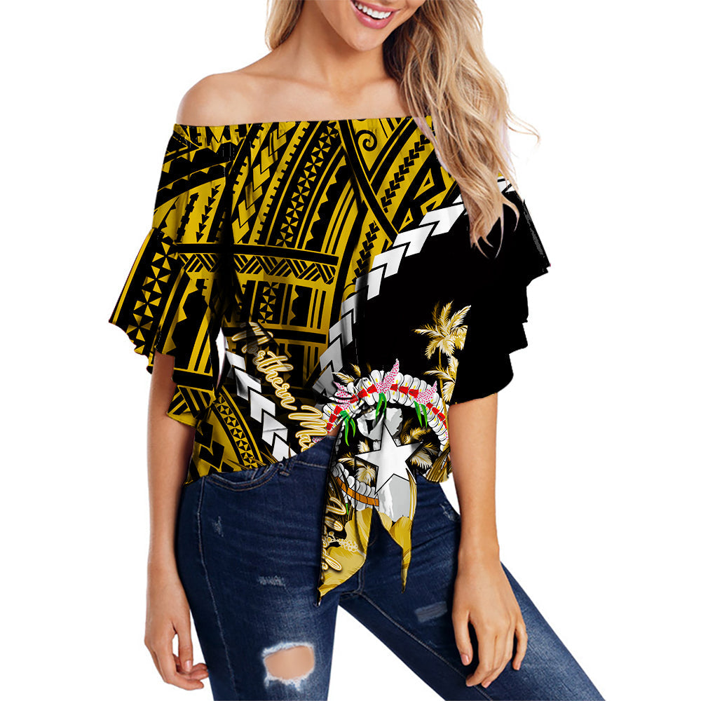 Northern Mariana Islands Off Shoulder Waist Wrap Top Polynesian Style Gold Color