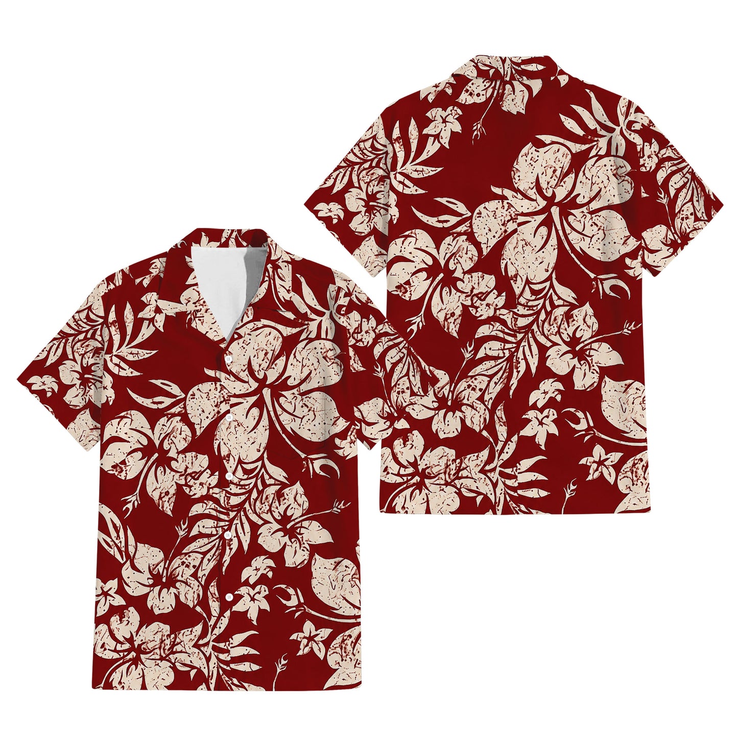 Vintage Polynesian Hibiscus Flowers Tropical Island Red Puletasi Dress And Hawaiian Shirt For Her Him
