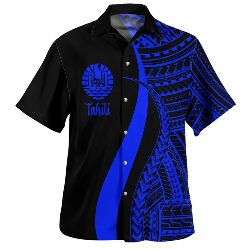 Tahiti Hawaiian Shirts Men Colorful 3d Printed Tahitian Polynesian Tribal Summer Casual Button Shirt