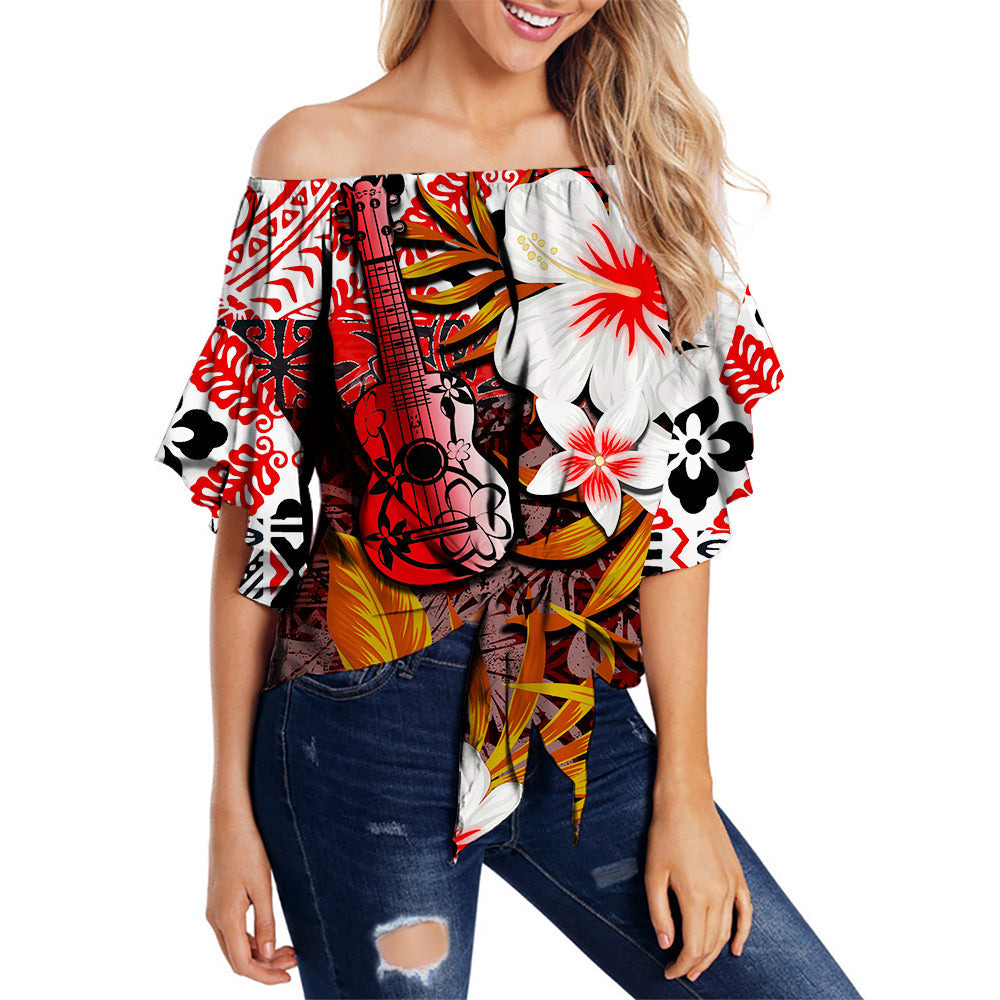 Hawaii Ukulele Off Shoulder Waist Wrap Top Red Style