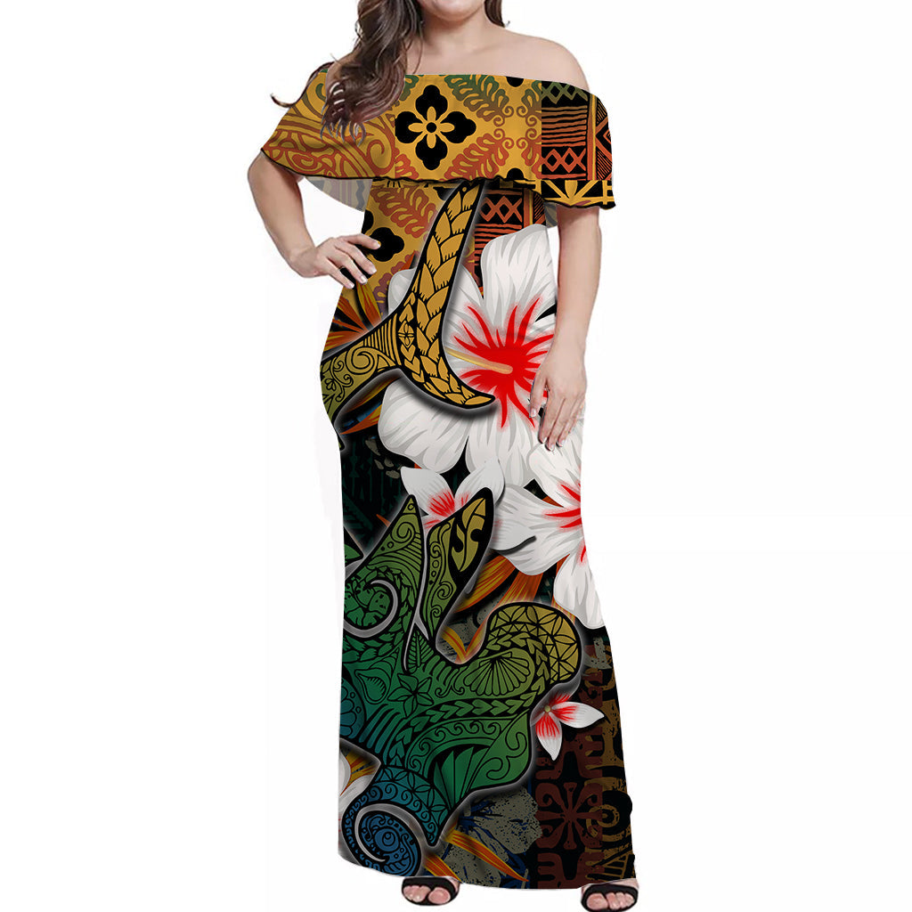 Hammerhead shark Off Shoulder Long Dress Hawaii Style