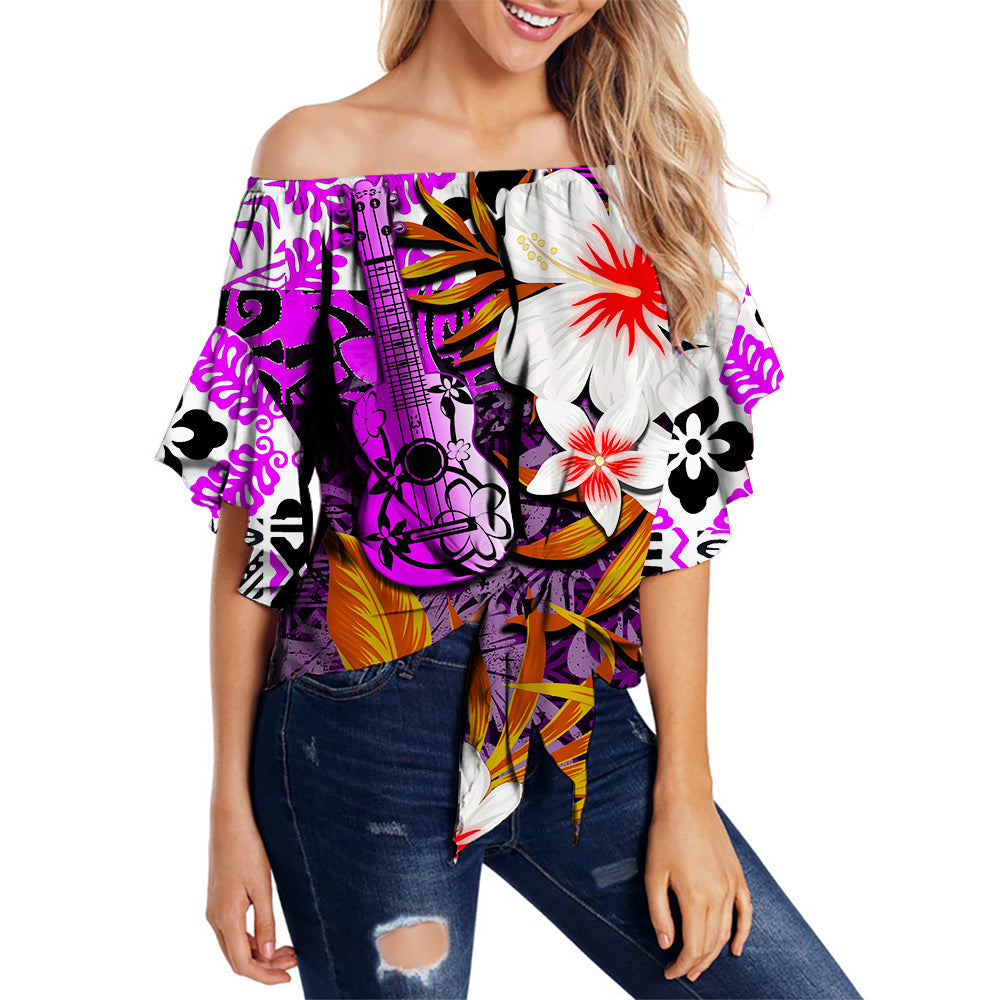 Hawaii Ukulele Off Shoulder Waist Wrap Top Purple Style