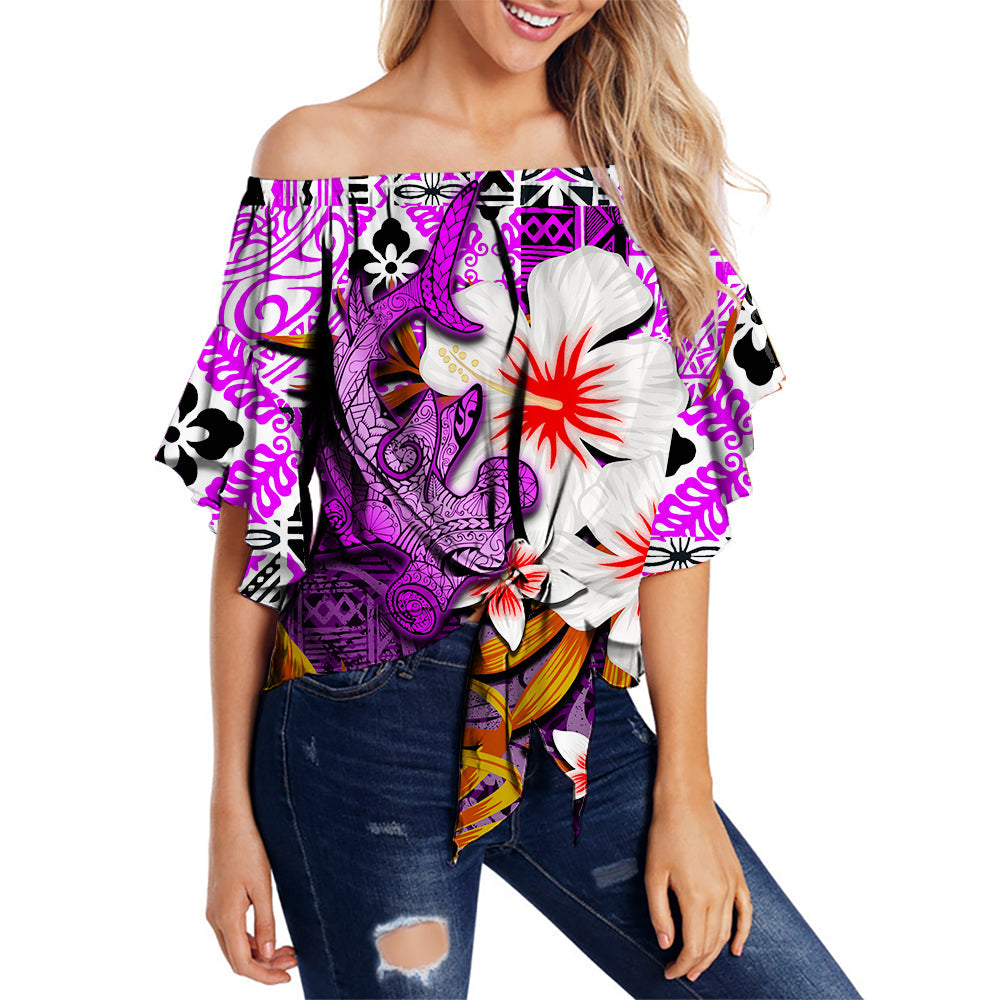 Hawaii Shark Off Shoulder Waist Wrap Top Purple Style
